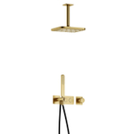 Hotbath Gmetal IBS41 Ensemble de douche complet encastré - thermostatique - 2 boutons poussoirs - bras plafond de 15 cm - douche principale carrée de 22 cm - douchette à main - laiton brossé PVD SW656390