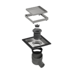 Easy drain Aqua Plus Quattro Siphon de sol - 15x15cm - grille carrelable - sortie latérale - profondeur d'encastrement 8cm - acier inoxydable brossé 2302720