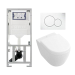 Villeroy & Boch Subway 2.0 DirectFlush compact toiletset - Geberit UP320 inbouwreservoir - softclose - quick release - Geberit Sigma01 glans wit bedieningsplaat - ronde knoppen - white alpin SW47114