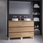 Adema Chaci PLUS Ensemble de meuble - 119x86x45.9cm - vasque à poser sur plan - robinets encastrables Inox - 6 tiroirs - miroir rectangulaire - Cannelle SW1027180