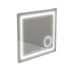 Thebalux miroir modèle I 80x75 aluminium bande lumineuse intégrée tout autour dans le miroir équipée de LED LED indirecte en partie inférieure Bluetooth commande tactile miroir chauffant miroir grossissant éclairé et prise de courant SW716325