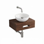 Royal Plaza Terra Fonteinplank - 40x25x10cm - met handdoekhouder - waskom wit mat - fonteinkraan RVS - afvoerplug - sifon - kastanje (walnoot) SW1574512