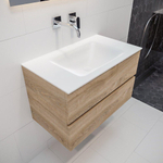 MONDIAZ VICA Ensemble de meuble salle de bain - 80cm - 2 tiroirs - lavabo Cloud au centre - 0 trous de robinet - solid surface chêne blanchi SW409923