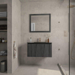 Adema Holz Ensemble de meuble - 80cm - 1 vasque en céramique Noir - 1 trou de robinet - 1 tiroir - avec miroir - Chocolate (Noir) SW857514