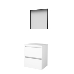 Basic-Line Framed 46 badkamermeubelset - 60x46cm - greeploos - 2 lades - wastafelblad - Spiegel - mat zwart aluminium frame - rondom - MDF lak Ice White SW638860