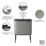 Brabantia Bo Touch Bin Poubelle - 11+23 litres - 2 seau intérieur en plastiques - mineral concrete grey SW1117551