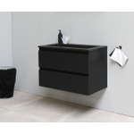 Basic Bella Meuble salle de bains avec lavabo acrylique Noir 80x55x46cm sans trous de robinet Noir mat SW491721