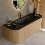 MONDIAZ KURVE 120cm Meuble salle de bain avec module 25 G et D - couleur Oak - 1 tiroir - 2 portes - vasque BIG SMALL centre - 1 trou de robinet - Urban SW1138349