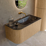 MONDIAZ KURVE-DLUX 95cm Meuble salle de bain avec module 25 G - couleur Oak - 1 tiroir - 1 porte - vasque BIG SMALL droite - sans trou de robinet - couleur Lava SW1138149