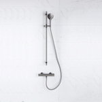 Fortifura Calvi douchekraan - met glijstangset - met ronde handdouche - metalen doucheslang - PVD - geborsteld gunmetal (antraciet) SW811954