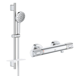 GROHE Precision Feel Ensemble de douche - robinet de douche thermostatique - 31.3cm - ensemble de barre de douche Vitalio Joy - 60cm - douchette à main ronde - 3 types de jets - chrome SW1565487