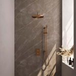 Brauer Copper Carving Douche pluie thermostatique avec pommeau 30cm et bras mural courbé 40cm et douchette Stylo 1 jet flexible lisse avec coude mural Cuivre brossé PVD SW715772