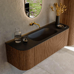 MONDIAZ KURVE 140cm Meuble salle de bain avec module 25 G et D - couleur Walnut - 1 tiroir - 2 portes - vasque BIG SMALL centre - sans trous de robinet - Urban SW1138448