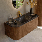 MONDIAZ KURVE-DLUX 110cm Meuble salle de bain avec module 25 G et D - couleur Walnut - 1 tiroir - 2 portes - vasque CLOUD centre - 1 trou de robinet - couleur Lava SW1137217