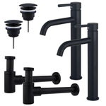 Fortifura Calvi Kit robinet lavabo - pour double vasque - robinet rehaussé - bonde non-obturable - siphon design bas - Noir mat SW891991