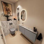 MONDIAZ TURE-DLUX Meuble toilette - 120cm - Smoke - EDEN - vasque Glace - position gauche - sans trou de robinet SW1103578