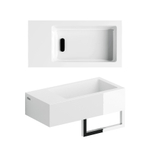Clou flush 3 lave-mains 36cm trou de robinet prétraité à gauche avec porte-serviette marbre minéral blanc SW102677