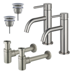 Fortifura Calvi Kit robinet lavabo - pour double vasque - robinet bas - bonde non-obturable - siphon design bas - Inox brossé PVD SW891998