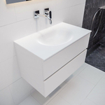 ENSEMBLE DE MEUBLE MONDIAZ VICA - 80cm - 2 tiroirs - lavabo Moon central - 0 trous de robinet - solid surface talc SW409707