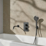 Fortifura Calvi Ensemble de robinet de baignoire - bec - 22cm réductible - flexible en métal - douchette ronde - partie encastrable - support mural - gunmetal PVD brossé SW1244024