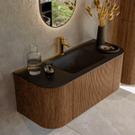 MONDIAZ KURVE 110cm Meuble salle de bain avec module 25 G et D - couleur Walnut - 1 tiroir - 2 portes - vasque CLOUD centre - 1 trou de robinet - Urban SW1138454