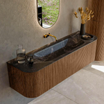 MONDIAZ KURVE-DLUX 160cm Meuble salle de bain avec module 25 G et D - couleur Walnut - 1 tiroir - 2 portes - vasque BIG MEDIUM centre - sans trou de robinet - couleur Lava SW1137250