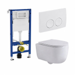 QeramiQ Dely Swirl Toiletset - 36.5x53cm - Geberit UP100 inbouwreservoir - slim zitting - witte bedieningsplaat - ronde knoppen - mat wit SW1126126