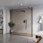 Fortifura Galeria Vrijstaande Inloopdouche - 180x200cm - Rookglas - antikalk - 8mm veiligheidsglas - 2 zijwanden - 30cm - wandsteunen en hoekprofielen - mat zwart SW993026