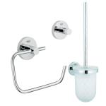 GROHE Essentials Ensemble d’accessoires pour toilettes 3 pièces avec porte-balai de toilettes, patère et porte-rouleau de papier toilette sans couvercle chromé SW529066