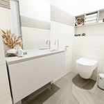 MONDIAZ OLAN Fonteinset - 100x30x40cm - 1 kraangat - 1 lade - linen mat - wasbak rechts - Solid Surface Wit SW473406