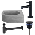 Fortifura Fuente Fonteinset - 31.5x31.5x10cm - 1 kraangat - hoek - fonteinkraan zwart mat - beton - beton (grijs) SW1111538
