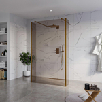 Fortifura Galeria Vrijstaande Inloopdouche - 120x200cm - Rookglas - antikalk - 8mm veiligheidsglas - 2 zijwanden - 40cm - wandsteunen en hoekprofielen - PVD - geborsteld koper SW993199