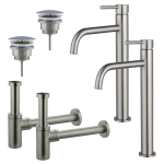 FortiFura Calvi Kit robinet lavabo - pour double vasque - robinet rehaussé - bonde non-obturable - siphon design - PVD SW915303