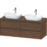 Duravit ketho 2 meuble sous lavabo avec plaque console avec 4 tiroirs pour double lavabo 140x55x56.8cm avec poignées anthracite noyer foncé mate SW772693