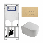 QeramiQ Dely Swirl Toiletset - 36.3x51.7cm - Geberit UP320 inbouwreservoir - met Burda frame - 35mm zitting - bedieningsplaat beige - ronde knoppen - mat wit SW1164827