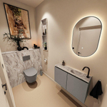 MONDIAZ TURE-DLUX Meuble toilette - 80cm - Smoke - EDEN - vasque Glace - position droite - 1 trou de robinet SW1103566