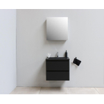 Basic Bella Meuble lavabo acrylique noir avec 1 trou de robinet avec armoire de toilette à 1 porte grise 60x55x46cm Flat Pack Noir mat SW538934