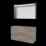 Basic-Line Premium 46 ensemble de meubles de salle de bain 120x46cm sans poignée 2 tiroirs lavabo top armoire de toilette éclairage led intégré mfc scotch oak SW639593