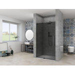 Van Rijn Products ST08 Nis Draaideur - 120x200cm - grijs rookglas - dikte 8mm - 2 delig - muurprofiel - stabilisatiestang - Zwart SW956404