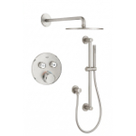 Grohe - Adema Rise Ensemble de douche pluie encastré - 2 fonctions - avec pomme de douche Adema Rise 20cm - douchette à main sur barre - bras mural - barre coulissante 90 cm - Grohe Grohtherm mitigeur thermostatique encastré - chrome SW811912