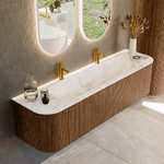 MONDIAZ KURVE-DLUX 170cm Meuble salle de bain avec module 25 G et D - couleur Walnut - 1 tiroir - 2 portes - vasque BIG LARGE centre - 2 trous de robinet - couleur Frappe SW1137496