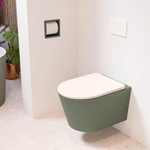 Mondiaz LAVIE hangtoilet – spoelrandloos – 36 x 53 cm – met softclose zitting – Army (groen), zitting Rosee (roze) SW1208683