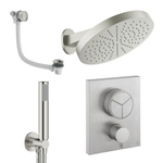 Crosswater MPRO Ensemble de douche de tête encastré - 2 poignées - vidage de baignoire - pomme de douche 30 cm - douchette - bras mural - acier inoxydable brossé SW1472753
