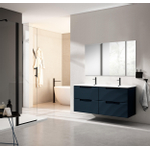 Saniclass Prime Balance Meuble de salle de bain - 120x55x45cm - 2 vasques rectangulaires en céramique blanc - 2 trous de robinet - 4 tiroirs - miroir rectangulaire - mat marine bleu SW916239