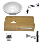 Wiesbaden Oak fonteinset – 40x21x21 cm – eiken met wasbak links – chromen Sophia inbouwkraan SW539011