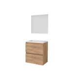 Basic-Line Ultimate 39 ensemble de meubles de salle de bain 60x39cm sans poignée 2 tiroirs lavabo acrylique 1 trou de robinetterie miroir éclairage mfc whisky oak SW639092
