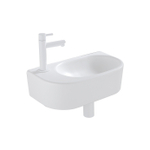 QeramiQ Fuente Ensemble de Lavabo - 40x21.5x12cm - gauche - lisse - demi-rond - 1 trou de robinet - céramique - ensemble de robinet blanc mat - bouchon de vidange - siphon abaissé - blanc mat SW1232802
