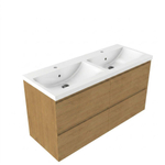 Saniclass Holz Pure Badkamermeubelset - 120x45x63.5cm - Bari keramische wastafel wit - 2 wasbakken - 2 kraangaten - 4 lades - mat eiken natural (hout) SW1478785