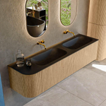 MONDIAZ KURVE 175cm Meuble salle de bain avec module 25 G - couleur Oak - 2 tiroirs - 1 porte - vasque BIG SMALL double / droite - sans trous de robinet - Urban SW1138425