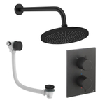 Crosswater MPRO Ensemble de douche pluie encastré - 2 poignées - vidage de bain - pomme de douche 30 cm - bras mural - noir mat SW1472568